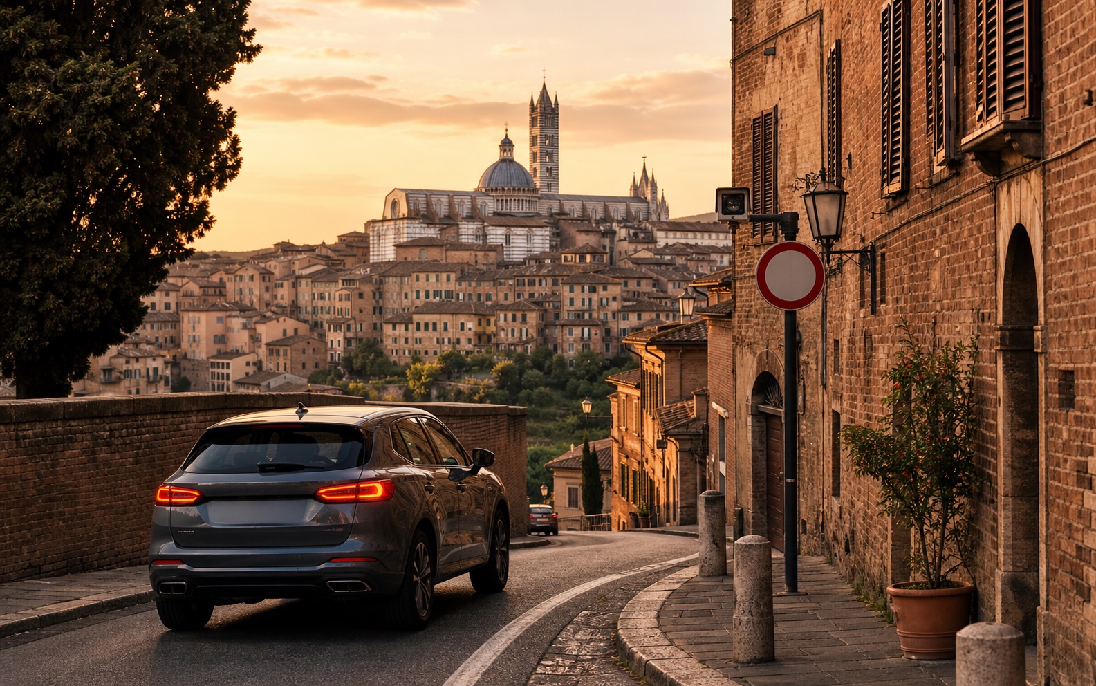Editorial road image for Siena old-town arrival and ZTL risk